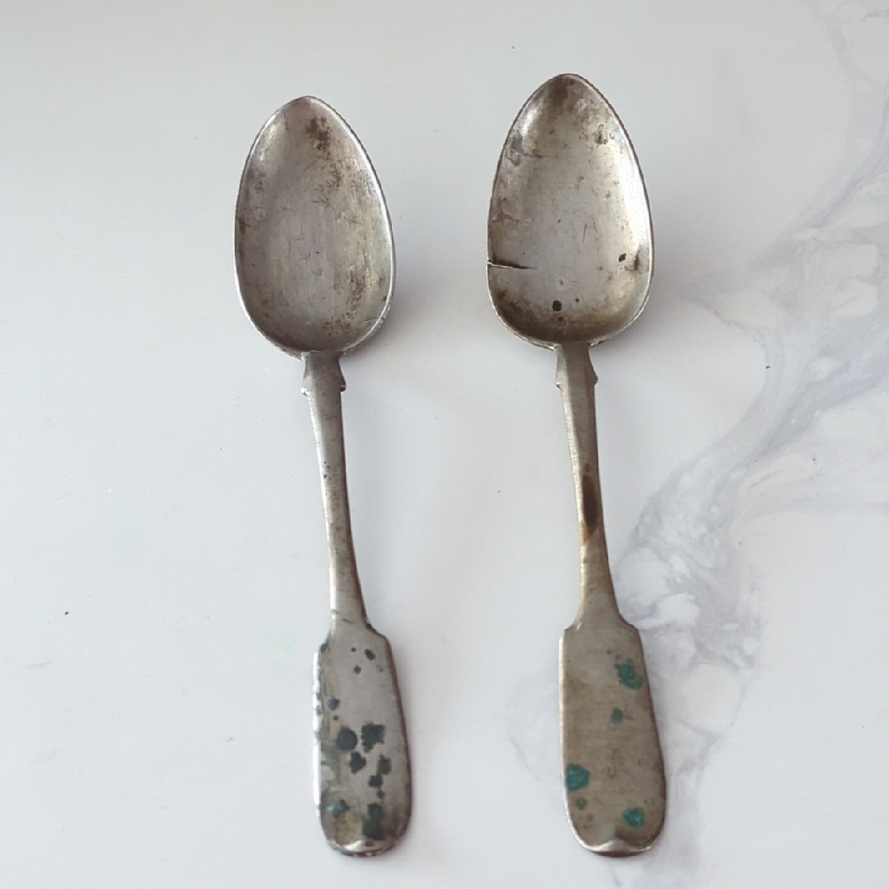 Antique Rustic Imperial Russian Monogrammed Spoons - Set of 2 - "С.П." Engraved